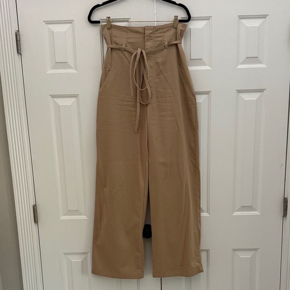 Boyish High-Waisted Tan Wide-Leg Pants
